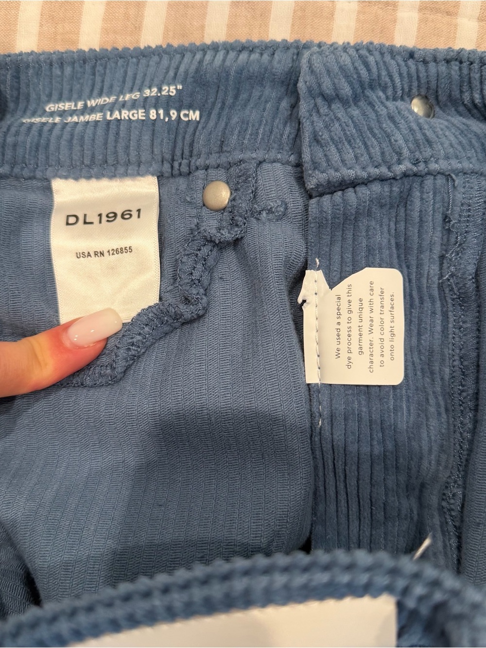 DL1961 Gisele Wide Leg Corduroy Pants Marseille Blue Size 25 NWT - Picture 9 of 9